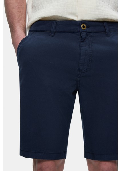 Valor Lacivert Gabardin Nakışlı Standard Fit Erkek Şort