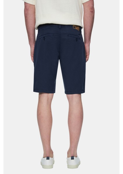 Valor Lacivert Gabardin Nakışlı Standard Fit Erkek Şort
