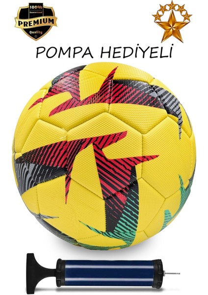 Sarı Futbol Topu ve Pompa Seti - 5 Numara Beden, Sert Zemin ve Halı Saha İçin Uygun, Hediye Pompa İle Profesyonel Top