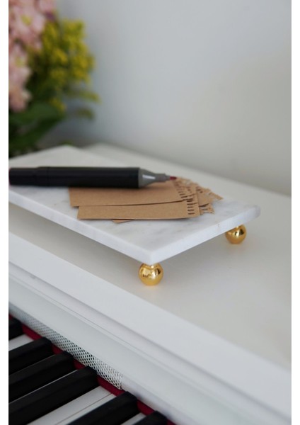 Beyaz Mermer Dikdörtgen Sunum Tabağı 24X12 cm | Çok Amaçlı Dekoratif Stand