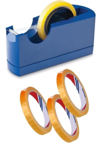 Büyük Bant Kesme Makinesi Mavi ve 3 Adet 12X66 Metre Bant Masa Üstü Bant Makinesi Bant Kesici