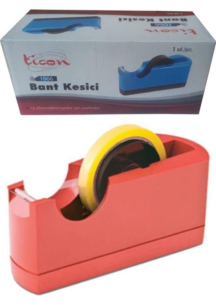 Büyük Bant Kesme Makinesi Kırmızı ve 3 Adet 12X66 Metre Bant Masa Üstü Bant Makinesi Bant Kesici