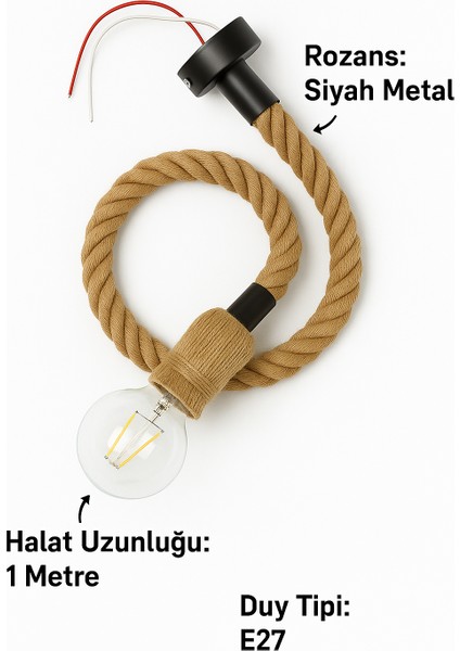 Dekoratif Halatlı Asma Tavan Lambası LED G95 Glop Ampul Sıcak Beyaz E27 Duy 9W Dekoratif Işık