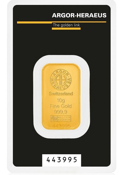 Agakulche Argor Heraeus 10 gr Kinebar 24 Ayar 999.9 Külçe altın