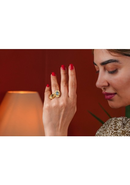 "solar Echo" – Citrine & Amethyst Taşlı 18 K Altın Kaplama Yüzük