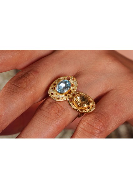 "solar Echo" – Citrine & Amethyst Taşlı 18 K Altın Kaplama Yüzük indirimleri