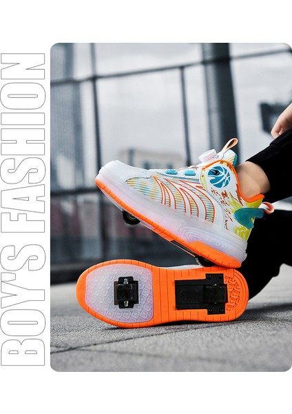 Spor Ayakkabı Çift Tekerlekli Flaş Frenlenebilir Paten Spor Ayakkabı Paten Çift Amaçlı (Yurt Dışından)