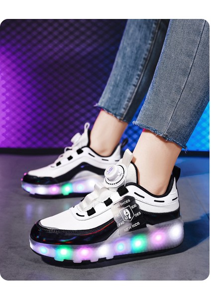 Çift Tekerlekli Kadın ve Erkek Evrensel LED Işıklı Ayakkabı USB Şarj Açık Spor Paten (Yurt Dışından)