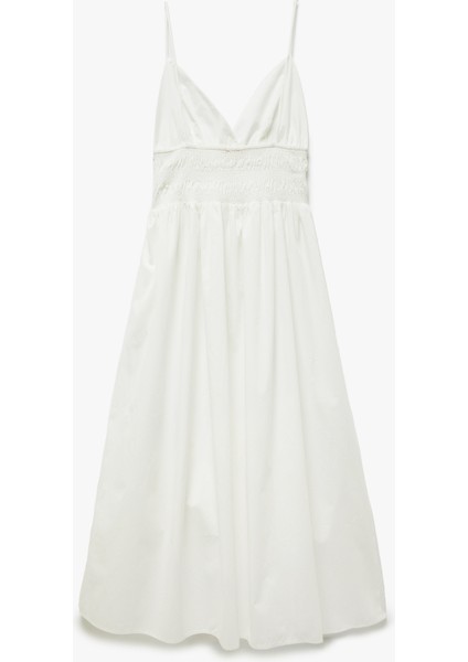 Pamuklu V Yaka Yanları Bağlamalı Gipeli Uzun Askılı Plaj Elbisesi fiyatları