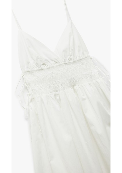 Pamuklu V Yaka Yanları Bağlamalı Gipeli Uzun Askılı Plaj Elbisesi modelleri