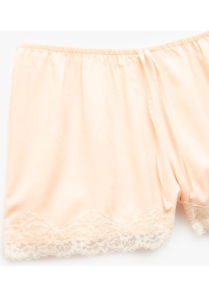 Bağlama Detaylı Dantelli Saten Şort Pijama Altı