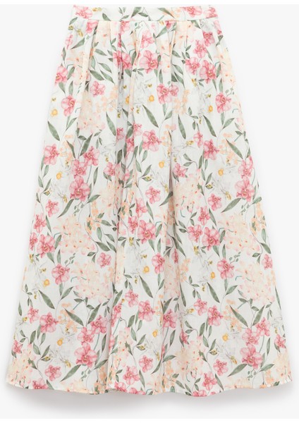 Pile Detaylı Yüksek Bel Midi Kloş Çiçekli Etek fiyatları