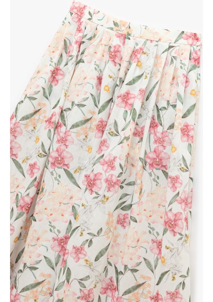 Pile Detaylı Yüksek Bel Midi Kloş Çiçekli Etek modelleri