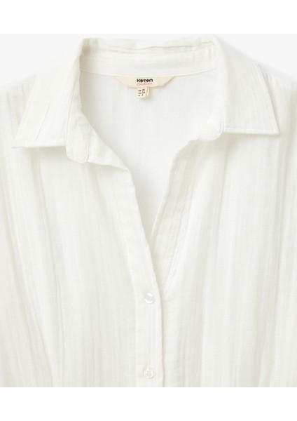 Pamuklu Rahat Kalıp Kemerli Uzun Kollu Gömlek Yaka Müslin Plaj Elbisesi modelleri