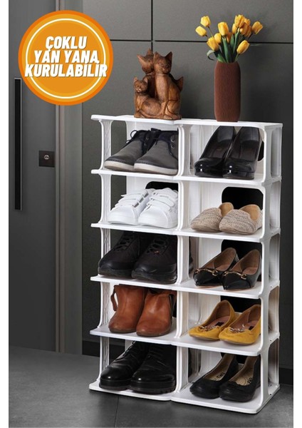 Beyaz 5 Katlı Modüler Ayakkabılık, Ayakkabı Düzenleyici, Ayakkabı Rafı