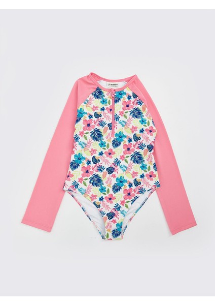 Hızlı Kuruyan Uv Korumalı Çiçekli Kız Çocuk Mayo (S5)