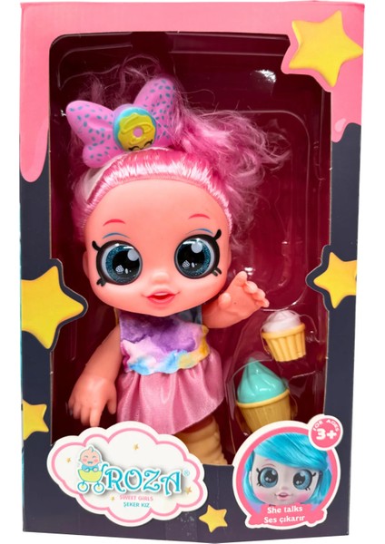 Renkli Şeker Kız Konuşan Roza Bebek (30 Cm) modelleri