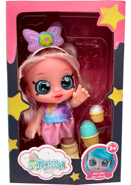 Renkli Şeker Kız Konuşan Roza Bebek (30 Cm)