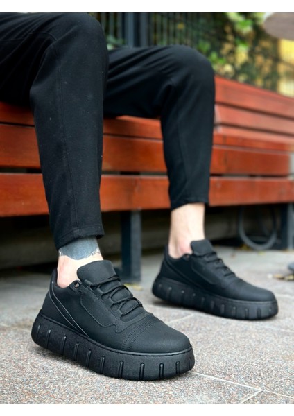 ET0666 Siyah Yüksek Taban Erkek Günlük Ayakkabı
