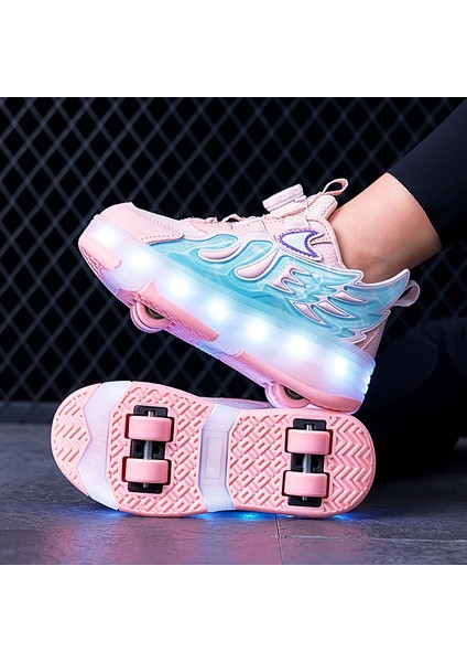 Çocuk Tekerlekli Paten Şarj Işık Sekiz Tekerlekli Erkek ve Kadın Paten Roller Shoes (Yurt Dışından)