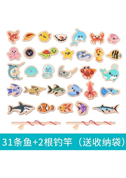 Montessori Ahşap Balıkçılık Oyuncakları Çocuklar Için Karikatür Marine Yaşam Biliş Balık Oyunları Ebeveyn-Çocuk Etkileşimli Eğitim Toyor: 15 Pcs (Kutu Yok) (Yurt Dışından)