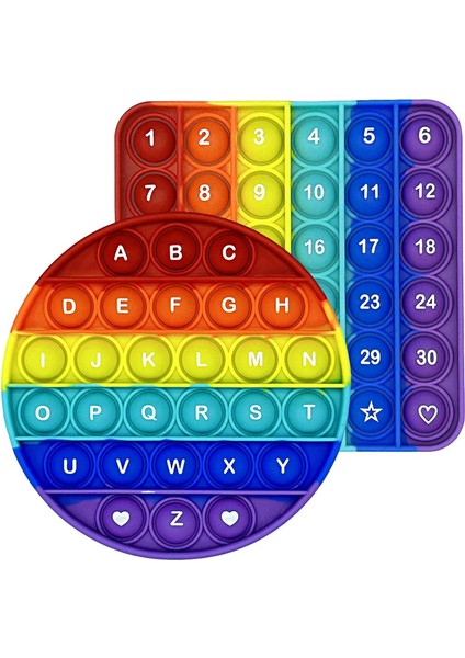2pcs/pack Numaralar Mektuplar Alfabe Matematik Öğrenme Pop Fidget Oyuncakları Silikon Gökkuşağı Square Circle Kidscolor Için Eğitim Oyuncakları: Square Circle Pack 2 (Yurt Dışından)