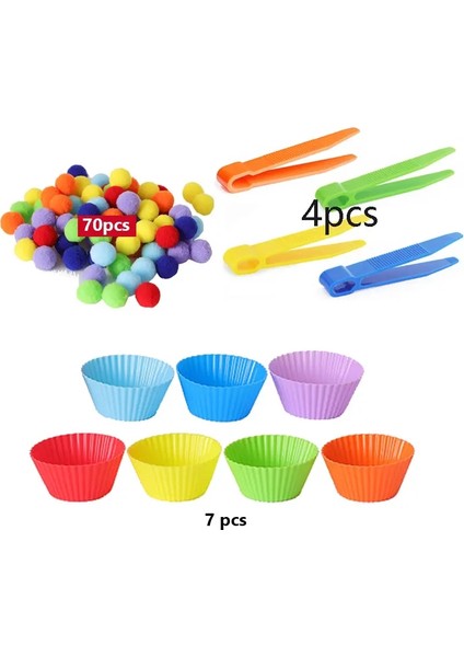 Sıralama Oyuncakları Sayıyor 70 Pompom 7 Renk Eşleşen Daklar 4 Cımbız Montessori Ince Motor Becerileri Öğrenme Hediyesi: 1 Mavi Cweezer (Yurt Dışından)