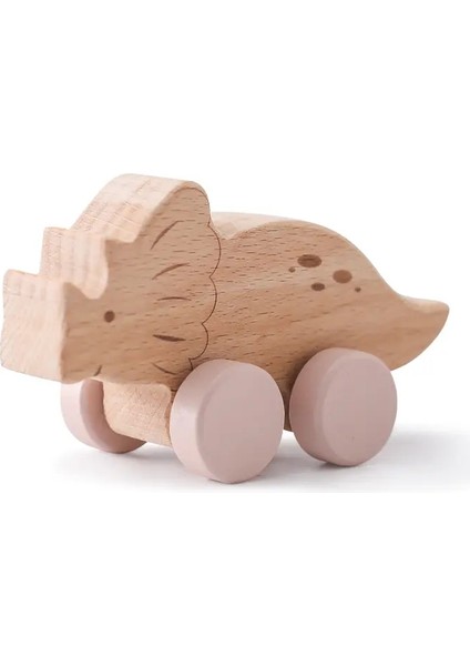 Ahşap Bebek Araba Oyuncakları Kayın Ahşap Dinozor Karikatür Araba Teether Eğitim Montessori Oyuncakları Diş Çıkarma Dişli Oyuncaklar Renk: Triceratops (Yurt Dışından)
