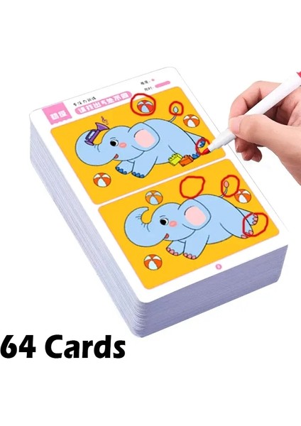 64PCS Kids Montessori Eğitim Oyun Kartları Hata Bulma Oyunları Bebek Erken Eğitim Oyuncakları Konsantrasyon Eğitimi Yeniden Kullanılabilir Kart Rolor: 64 Kartlar (Yurt Dışından)