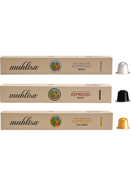 Espresso 3 Çeşit Kapsül Kahve Seti Brazil, Kenya, Colombia (30 Kapsül)