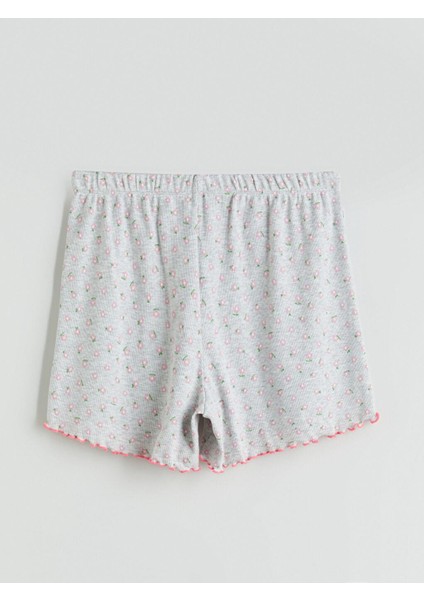 U Yaka Çiçekli Kadın Şortlu Pijama Takım (S5)