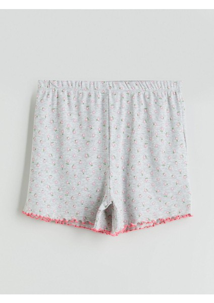 U Yaka Çiçekli Kadın Şortlu Pijama Takım (S5)