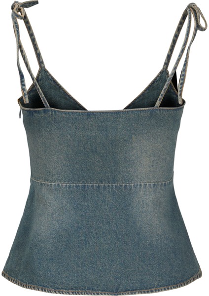 Kadin Baglamali Ip Askili Denim Bluz - Tuva