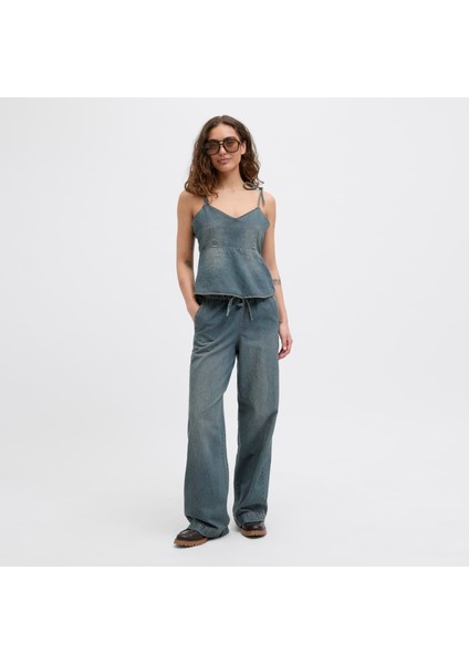 Kadin Baglamali Ip Askili Denim Bluz - Tuva fırsatları