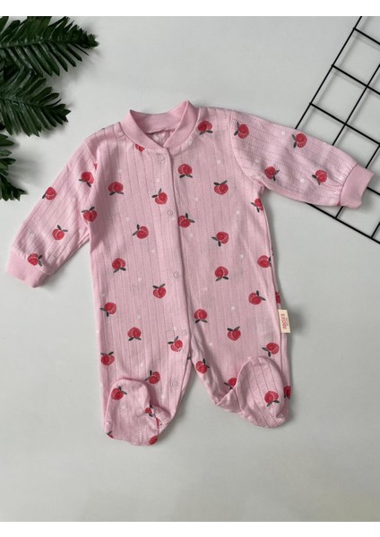 Necix'sbebe Pembe ve Krem Rengi Desenli Çıtçıtlı Ayaklı 3'lü Bebek Tulum Seti