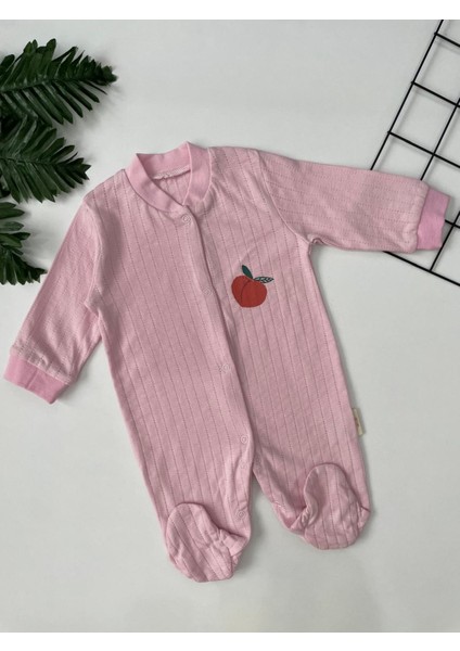 Necix'sbebe Pembe ve Krem Rengi Desenli Çıtçıtlı Ayaklı 3'lü Bebek Tulum Seti