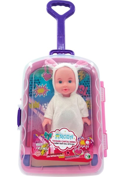 Roza Tavşanlı Çantalı Konuşan Oyuncak Bebek – 23 cm