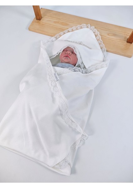 Ekru Pamuklu Kız Bebek Battaniyesi Nakışlı Dantelli Puset Örtüsü Hediyelik Yenidoğan 90 x 90CM fırsatları