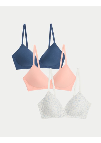 3'lü Balensiz Pamuklu T-Shirt Sütyeni Seti