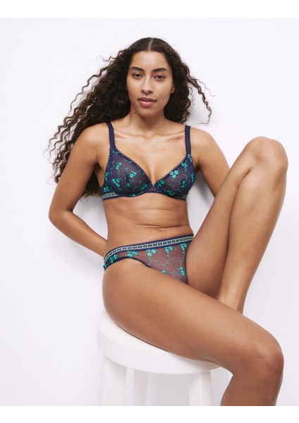 Nakışlı Balenli Derin Dekolteli Sütyen