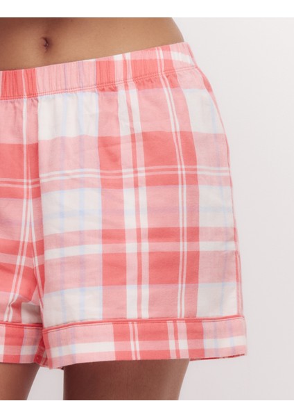 Saf Pamuklu Kareli Kısa Pijama Takımı