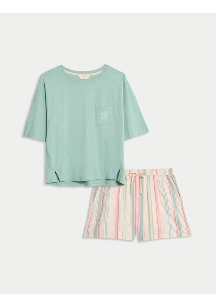 Pamuk Karışımlı Çizgili Şortlu Pijama Takımı