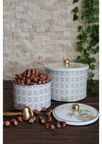 Forrest Desenli Metal Saklama Kabı Seti - 2'li Set (1,3 Lt - 2,9 Lt) ERB53U3
