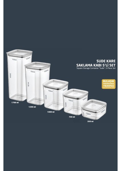 Sude Kare Saklama Kabı 5'li Set