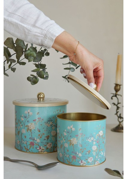 Botanica Desenli Metal Saklama Kabı Seti - 2'li Set (1,7 Lt - 3,5 Lt)