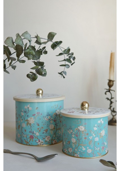 Botanica Desenli Metal Saklama Kabı Seti - 2'li Set (1,7 Lt - 3,5 Lt)