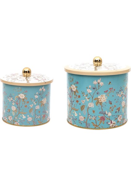 Botanica Desenli Metal Saklama Kabı Seti - 2'li Set (1,7 Lt - 3,5 Lt)