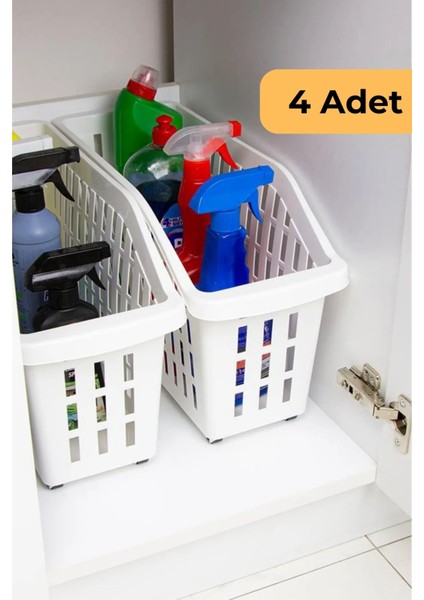 13 L Tekerlekli Düzen. Sepet, 4'lü Set, Beyaz