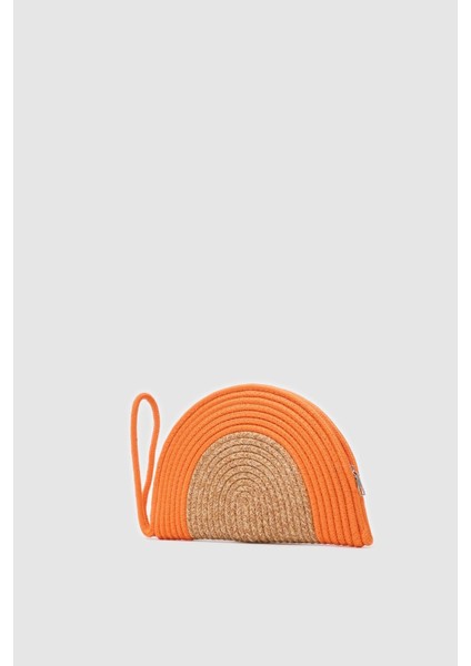 Most Turuncu Handmade Hasır Clutch Çanta