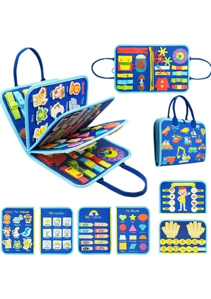 1 Adet Montessori Meşgul Tahtası, Çok Fonksiyonlu Okul Öncesi Eğitim Oyuncağı, Taşınabilir Seyahat Tasarımı, Çocuk Ince Motor Eğitimi, Renk: Mavi-1 (Yurt Dışından)